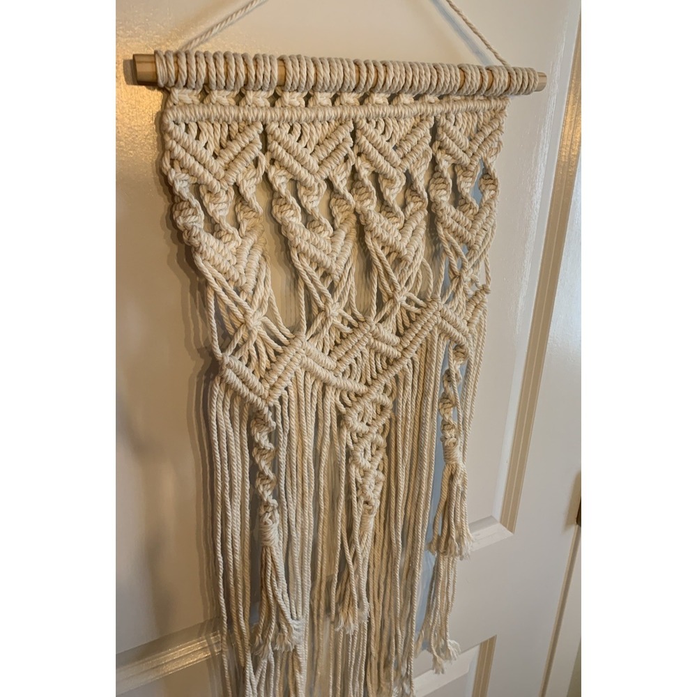 Macrame Woven Wall Hanging 28" Boho Home Chic Bohemian Geometric Art - Picture 2 of 8